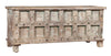 Biscottini Cassapanca antica originale in legno di teak intagliato con finitura decapata