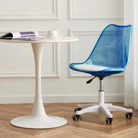 Sedia Scrivania Ufficio 5 ruote e Schienale Trasparente Poltroncina Moderna Blu