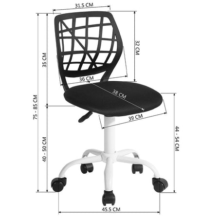 Sedia da Scrivania Cameretta Altezza Regolabile Ergonomica Base Bianca Nero
