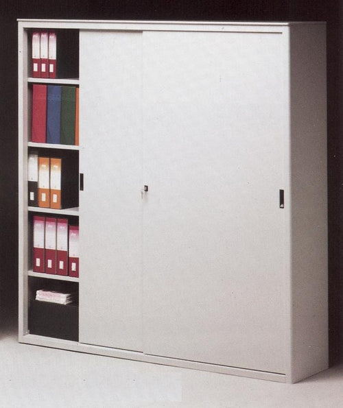 Armadio archiviazione ad ante scorrevoli in metallo e piani regolabili ad incastro cm. 150x60x200H