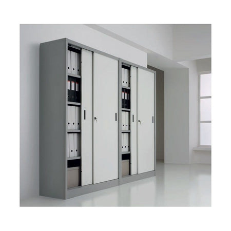 Armadio archiviazione ad ante scorrevoli in metallo e piani regolabili ad incastro cm. 150x60x200H