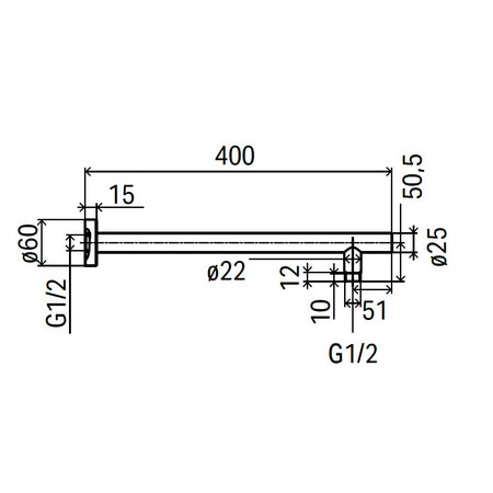 Braccio doccia flat tondo ad incasso in ottone cromato, attacco 1/2 m