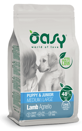 Oasy One Animal Protein Puppy e Junior Medium/Large Agnello per Cani