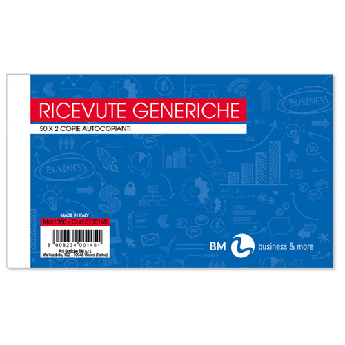Blocco Ricevute Generiche 50Fogli 2 Copie Autocopiante 10X17Cm Art 260 Bm