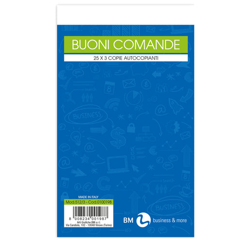 Blocco Comande 25Fogli 3 Copie Autocopiante 10X17Cm Art 512/3 Bm