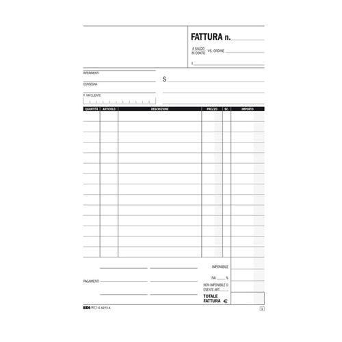 Blocco Fattura 1 Aliquota 23X14,8Cm 33Fg 3 Copie Autoric. E5273Ct