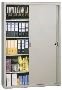 Armadio archiviazione a piani interni ad incastro con ante metalliche scorrevoli cm. 180x37,5x200H