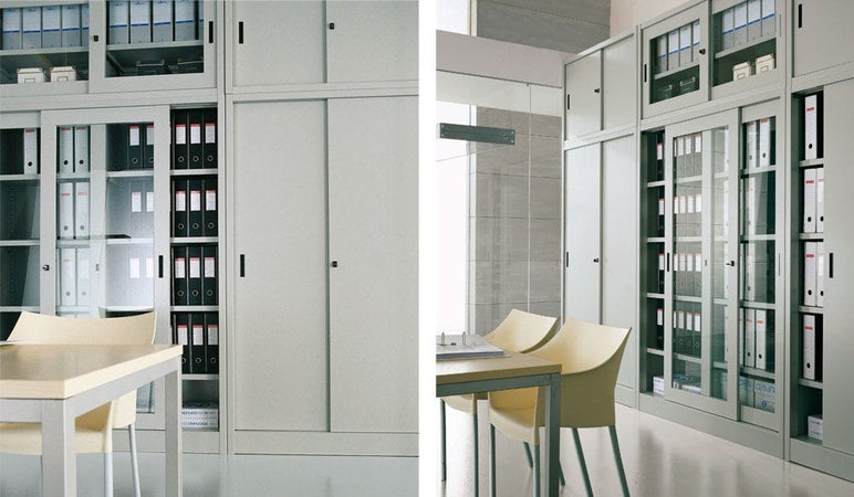Armadio metallico ad ante scorrevoli per archiviazione colore grigio cm. 180x45x200H