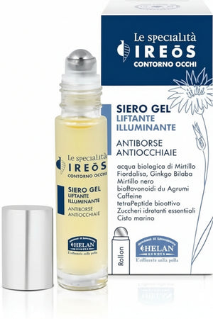 Helan, IREOS - Contorno Occhi Occhiaie Effetto Lifting, Siero Contorno Occhi e Borse Sgonfiante in Formula Gel con Fresco Roll On in Acciaio - Prodotto Skincare Illuminante Antiage con Caffeina, 10 ml