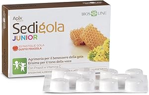 BIOS LINE, Sedigola Pastiglie Gola Junior, Integratore Alimentare Bambini Con Propoli e Vitamina C, Favorisce il Benessere Della Gola, 20 Pastiglie Gusto Fragola, 40 g