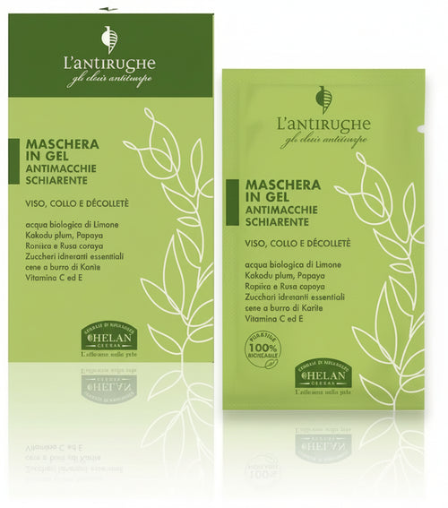 Helan Elisir Antitempo - Maschera Viso Gel Antirughe Antimacchia Schiarente 99% Naturale 4 Maschere per il Viso con Vitamina C E e Burro di Karitè Maschere Viso Stimola Collagene Skincare Antiage 8 ml