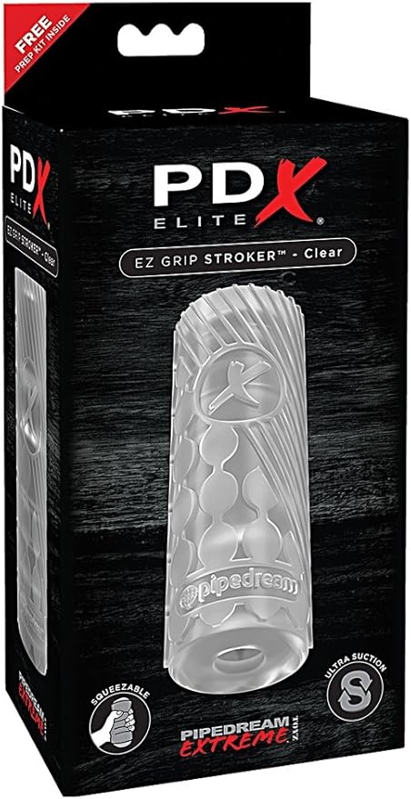 Masturbatore uomo PDX Elite EZ Grip Stroker Clear Super Aspirazione + 3 anelli