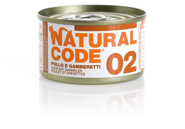 Natural Code Scatoletta 02 gusto Pollo e Gamberetti per Gatti Adulti 85gr