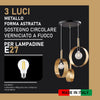 Lampadario Sospensione Metallo Verniciato Stefy 3 luci E27 Oro/Satinato