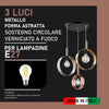 Lampadario Sospensione Metallo verniciato Stefy 3 Luci E27 Oro/Rame/Cromo