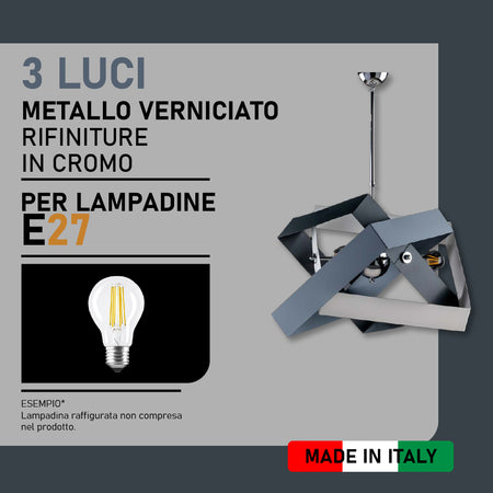 Lampadario Sospensione Metallo verniciato Molly 3 Luci E27 Bianco/Grigio