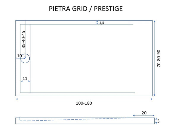 Piatto doccia in marmo resina Grigio Chiaro pietra cemento PRESTIGE