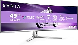Philips Evnia 49M2C8900LA - 49 Inch DQHD OLED Curved Gaming Monitor, 144 Hertz, 0.03 ms GtG, HDR400, Ambiglow (5120 x 1440, HDMI 2.1, DisplayPort 1.4, USB-C, USB Hub) White