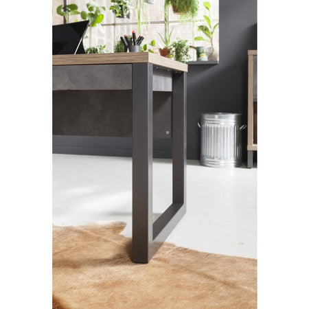 Scrivania da ufficio porta PC stile Industrial con 1 anta e 2 cassetti color rovere e nero 170 cm