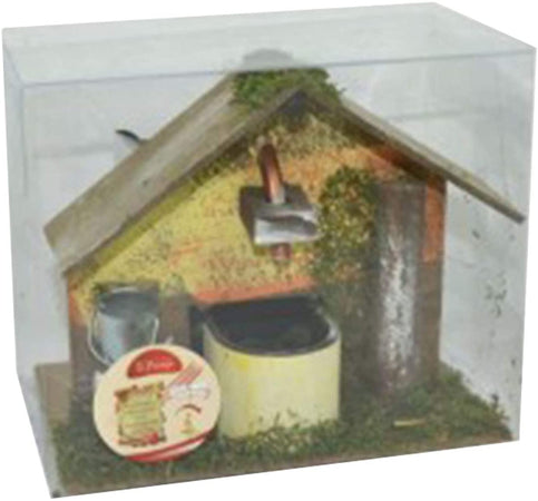 Fontana per presepe con tetto paesaggio in legno h 13 cm