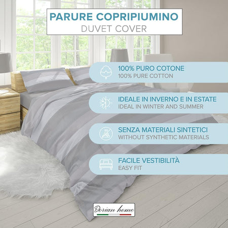 Dorian Home, Parure Copripiumino Singola 155 x 210 cm, Realizzato in 100% Morbido e Puro Cotone, Made in Italy, Fantasia Garda Grigio