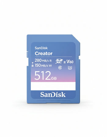SanDisk Creator SD-UHS-II 512GB Memory Card for DSLR and Mirrorless Cameras, 6K Video, V60, UHS-II, 280MB/s Read, RescuePRO Deluxe, Adobe Creative Cloud