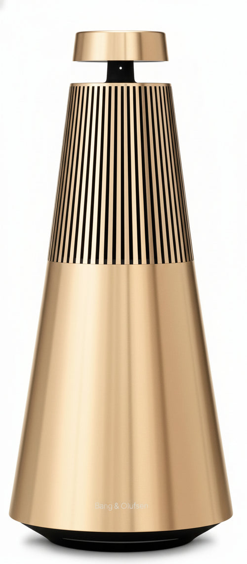 Bang & Olufsen Beosound 2 (3rd Gen) - Elegant and Powerful WiFi Home Speaker with 360 Degree Room-Filling Sound, Standing or Shelf Speaker Made of High-Quality Aluminium - Gold Tone