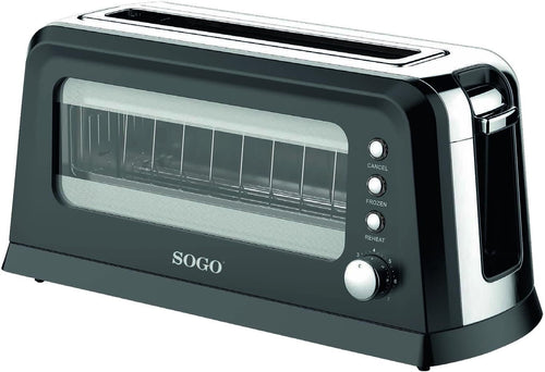 SOGO Tostapane 2 fette con finestra in vetro / 900W / una fessura larga / scongelamento e riscaldamento /