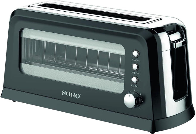 SOGO Tostapane 2 fette con finestra in vetro / 900W / una fessura larga / scongelamento e riscaldamento /