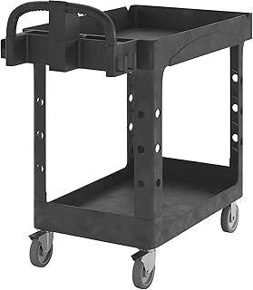 Rubbermaid Commercial Small Lipped Shelf Heavy Utility Cart - Black