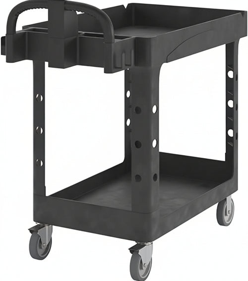 Rubbermaid Commercial Small Lipped Shelf Heavy Utility Cart - Black