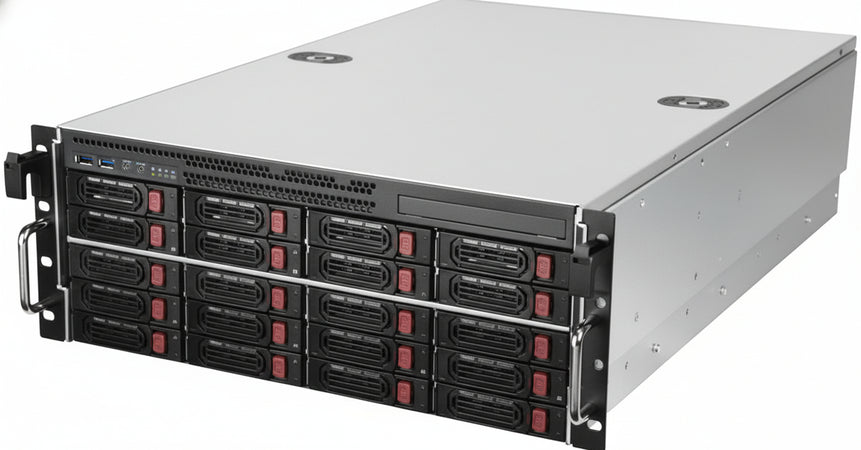 Silverstone Technology RM43-320-RS, 4HE-Rackmount-Speicherservergehuse mit 20 Schchten fr 2,5-Zoll-/3,5-Zoll-Festplatten/SSDs mit Mini-SAS-HD-SFF-8643-12-Gb/s-Schnittstelle,SST-RM43-320-RS, Silber