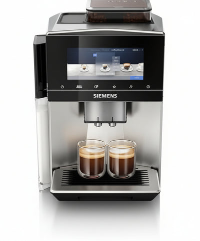 SIEMENS EQ900 TQ905D03 Fully Automatic Coffee Machine, App Control, Full-Touch Display, Barista Mode, Noise Reduction, Up to 10 Profiles, Premium Grinder, Automatic Steam Cleaning, 1500 W, Stainless