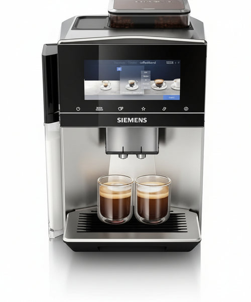 SIEMENS EQ900 TQ905D03 Fully Automatic Coffee Machine, App Control, Full-Touch Display, Barista Mode, Noise Reduction, Up to 10 Profiles, Premium Grinder, Automatic Steam Cleaning, 1500 W, Stainless