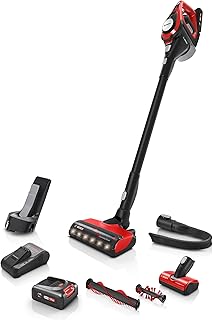 Bosch Unlimited Gen2 ProAnimal Series 8 BCS8224PET Cordless Vacuum Cleaner, Bagless, up to 65 Min Runtime, with Replaceable Battery, Charging Station, Quick Charger, Pet Hair Brush Roll, Red