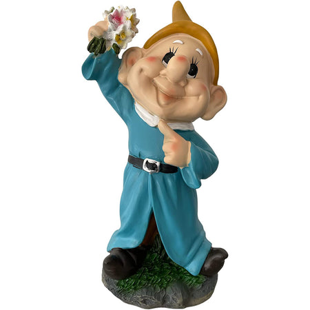 Sette nani in poliresina da giardino nanetti di Biancaneve per aiuola h 28 cm