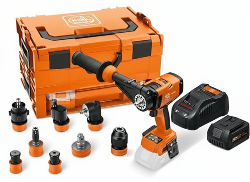 FEIN Cordless Drill ASCM18-4 QM AS QuickIN Top Set with 7 QuickIN Quick Change Attachments in Case i-BOXX, a Battery (GBA 18 V 5.0 Ah AS) and Quick Charger (GAL 1880 CV AS)