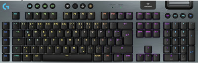 Logitech G G915 X LIGHTSPEED Flat Wireless Gaming Keyboard with Double Shot PBT Keycaps, RGB Backlight, Red Linear GL Switches for PC/Mac, DEU QWERTZ Layout - Black