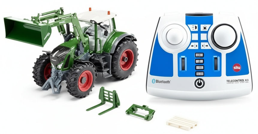 Siku 6796 - Trattore Fendt 933 Vario con caricatore, in metallo e plastica, 1:32, telecomandato, incl. telecomando Bluetooth e accessori, controllo tramite App