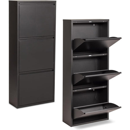 Scarpiera Slim in metallo Nero con ante basculanti porta scarpe salvaspazio da interno