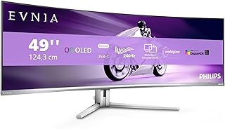 PHILIPS Evnia 49M2C8900AM - 49 Inch DQHD OLED Curved Gaming Monitor, 240 Hertz, 0.03 ms GtG, HDR400, Ambiglow (5120 x 1440, HDMI 2.1, DisplayPort 1.4, USB-C, USB Hub) White