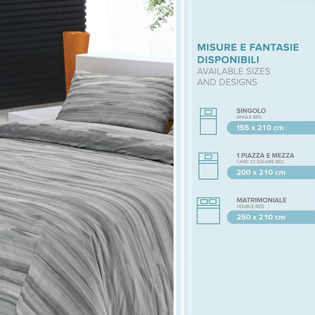 Dorian Home, Parure Copripiumino Singola 155 x 210 cm, Realizzato in 100% Morbido e Puro Cotone, Made in Italy, Fantasia Laveno Grigio