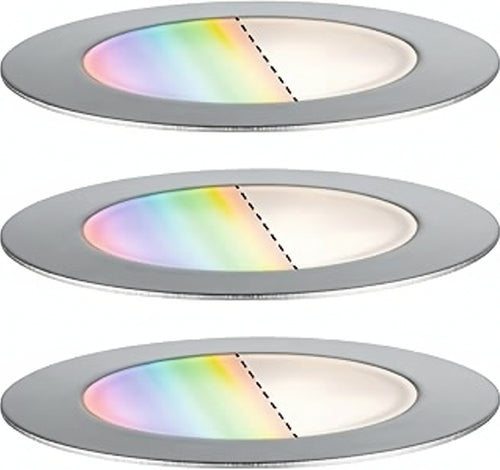 Paulmann 94752 Plug & Shine LED Bodeneinbauleuchte Floor Smart Home Zigbee 3erSet rund IP67 3x2W 3x65lm dimmbar 70mm Edelstahl RGBW seewasserresistent