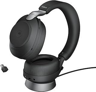 Jabra Evolve2 85 Cuffie Wireless con Supporto di Ricarica, Cuffie Certificate Microsoft Teams con Batteria a Lunga Durata, Adattatore Bluetooth USB-A, Nero