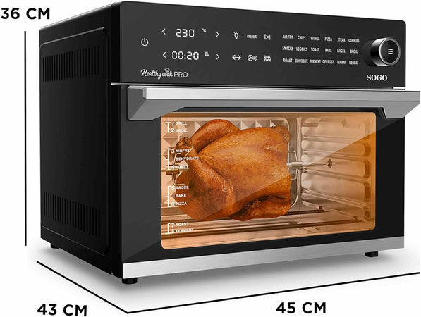 SOGO Friggitrice + forno + disidratatore + grill  30L / 1800W / timer 12h / touch control + ricettario