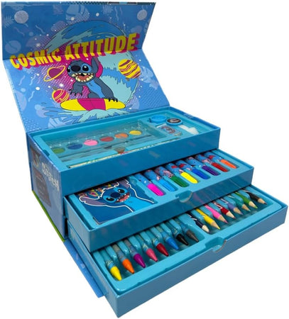 Valigetta per bambini Stitch e Angel Disney set 52 pezzi di colori e cancelleria i kit disegno e pittura