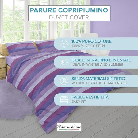 Dorian Home, Parure Copripiumino Singola 155 x 210, Realizzato in 100% Morbido e Puro Cotone, Made in Italy, Fantasia Garda Viola