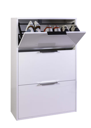 Scarpiera doppia profondità Moderna in legno 3 ripiani bianco laccato h 100 cm arredamento da interno