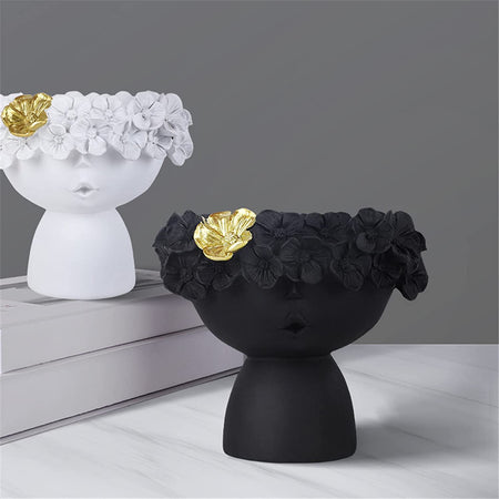 Statua decorativa testa porta vaso da interno ed esterno in poliresina h 13 cm