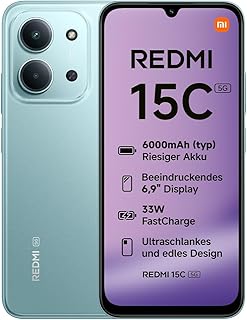 Xiaomi REDMI 15C 5G, Smartphone 4+128GB, 6.9 Inch 120Hz Display, MediaTek Dimensity 6300 Processor 6nm Octa-Core, 50MP AI Dual Camera, 6000mAh, Mint Green